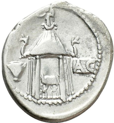 Kommission-Q. CASSIUS LONGINUS. Denar -Tempel der Vesta & Vesta Kopf.